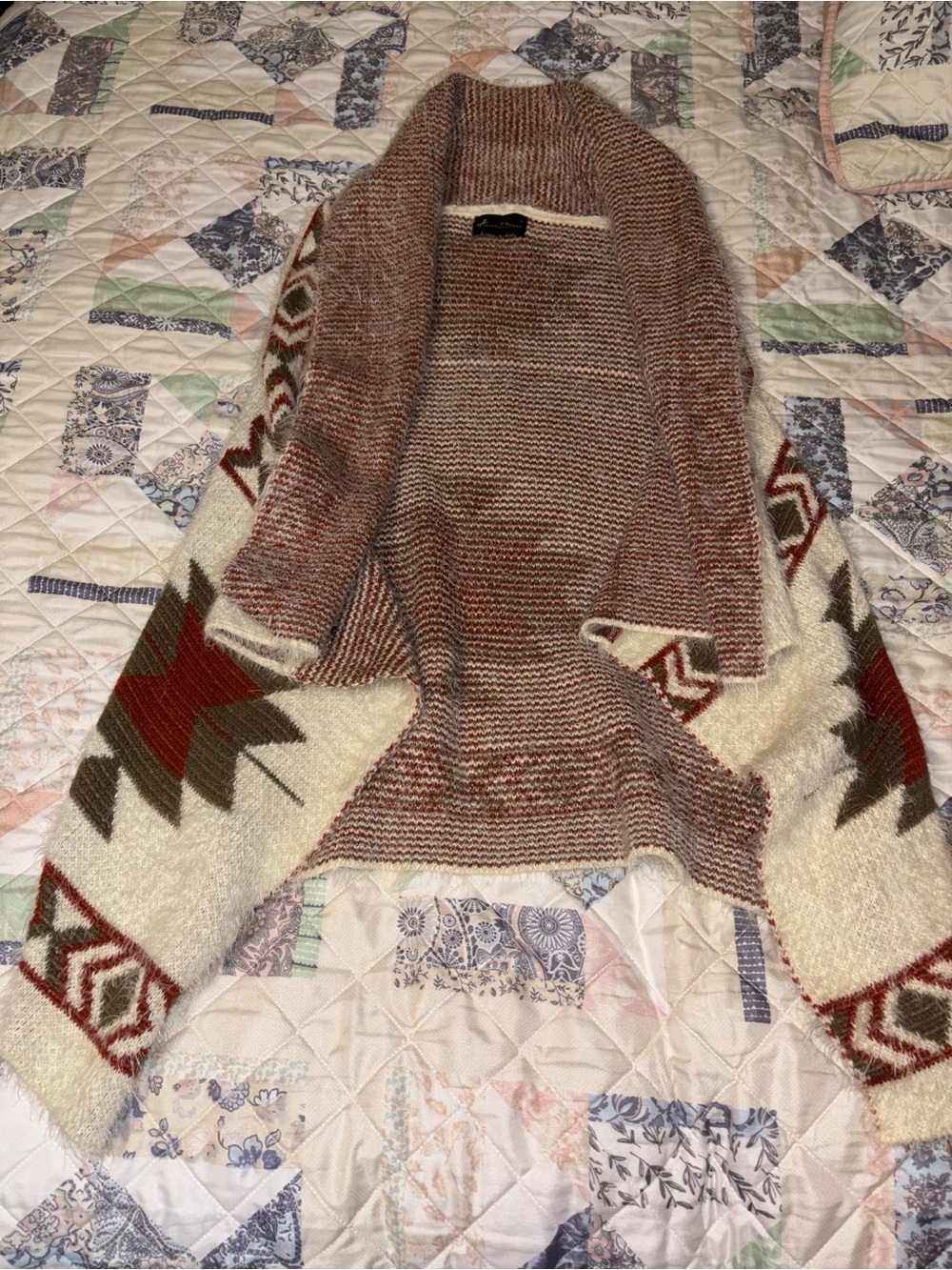 Montana West Cream, Brown & Rust Aztec Open-Front Cardigan